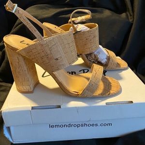 Lemon drop heels sandals nude cork 8